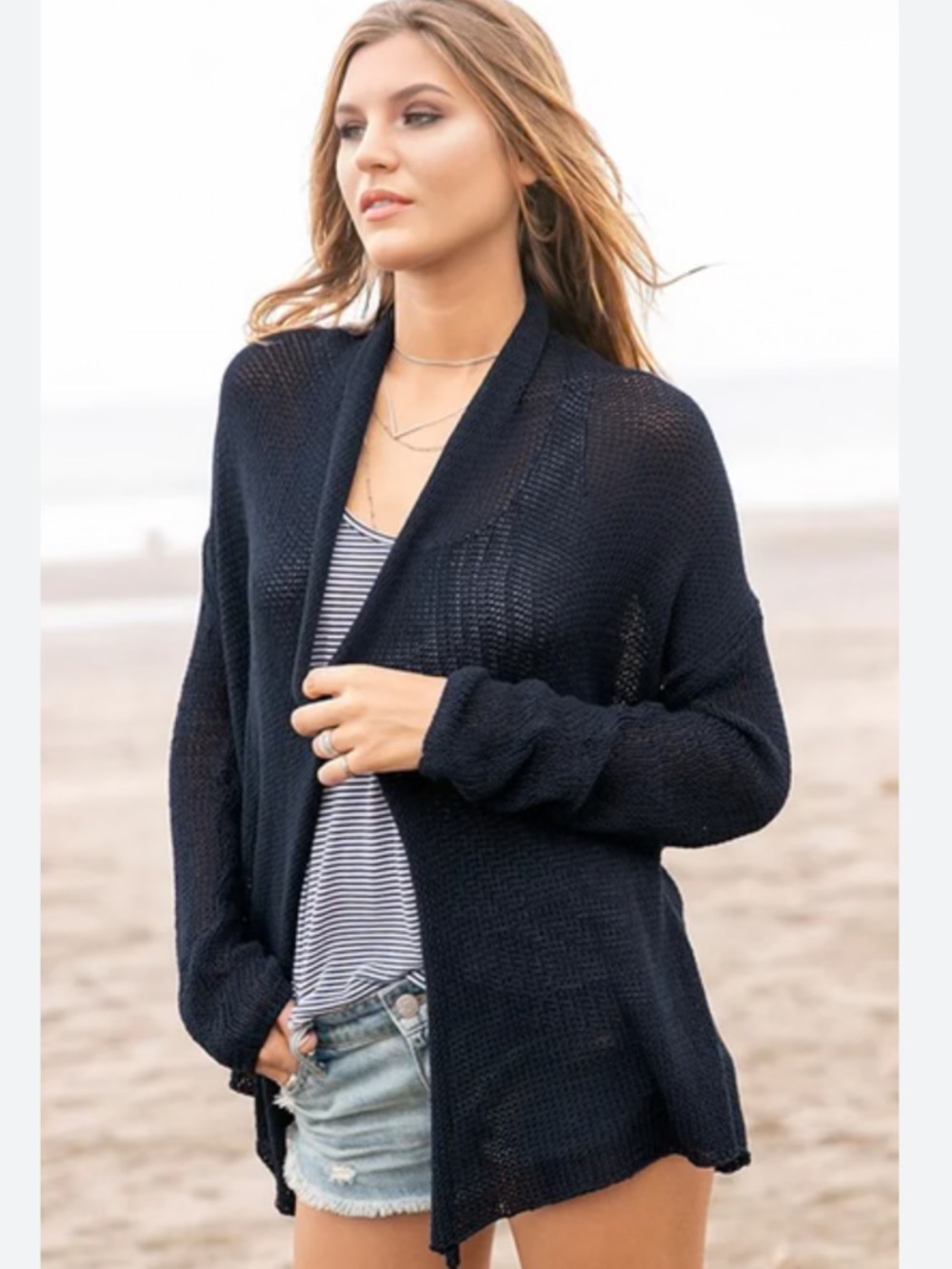 Wooden Ships Mohair Open Cardigan Navy